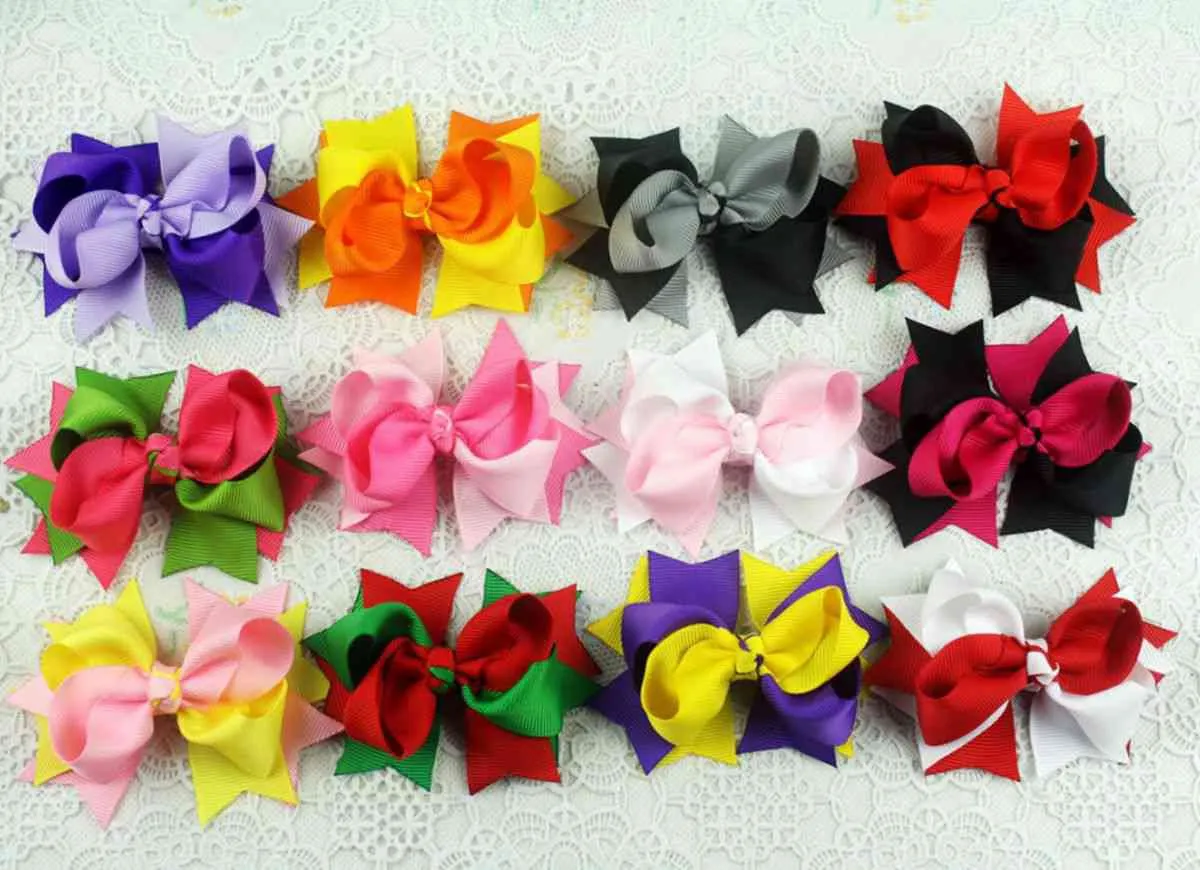 Meisjes 3 inch Double-Color Grosgrain Ribbon Haarbogen Clips Accessoires Boutique Haarspelden Hoofddeksels Princess Barrettes 100 stks HD3205