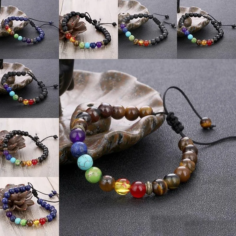 7 Yoga Chakra Bracelet Natural Stone Tiger Eye Turquoise Beads Bracelets Fashion Jewelry for Women Men Will and Sandy Drop Ship