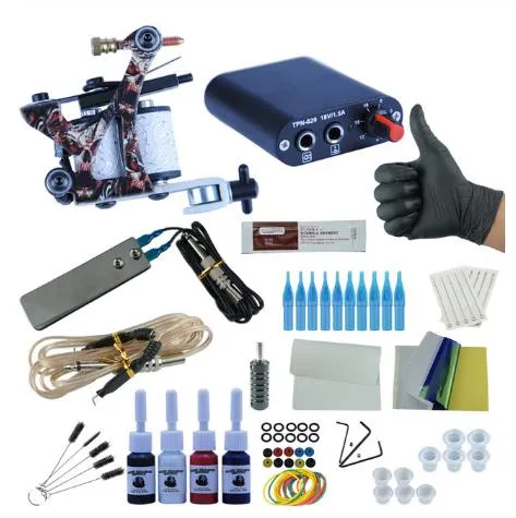 Nieuwe Complete Tattoo Machine Kit Set 2 Coils Guns 6 Kleuren Zwarte Pigment Sets Power Tattoo Beginner Grepen Kits Permanente Make-up