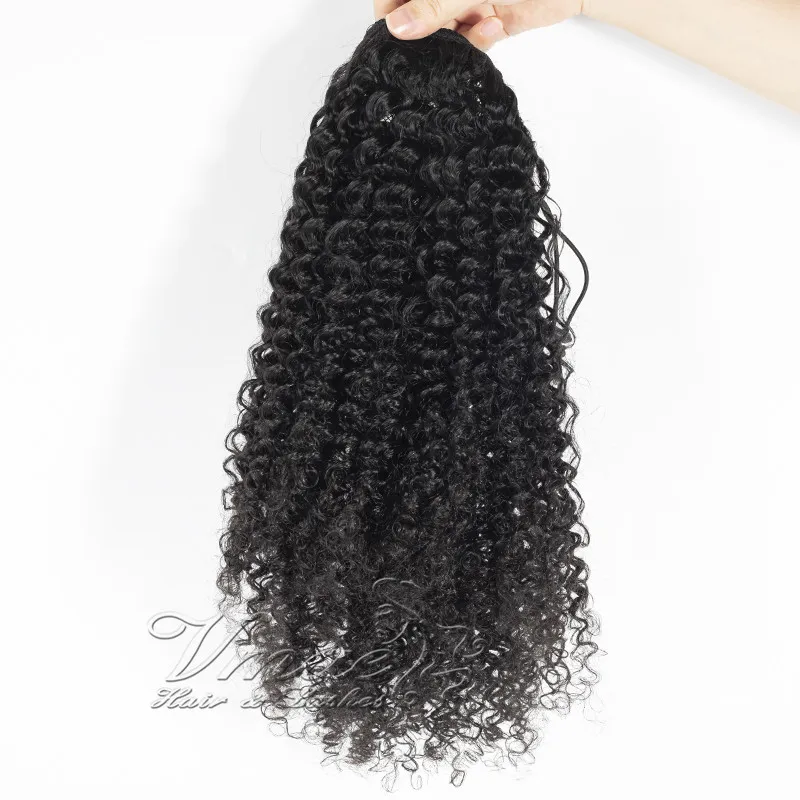 Indian Natural Black 12 till 26 120g Curly 3A 3B 3C Afro Kinky Curly Elastic Band Ties DrawString Ponytail Virgin Human Hair Extension