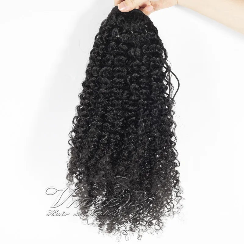 Indian Natural Black od 12 do 26 120G Curly 3A 3b 3c Afro Kinky Curly Elastyczne zespoły krawaty Skierowanie Ponytail Virgin Human Hair Extensi5339736