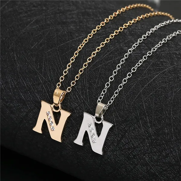 English Alphabet -N gold silver friend Name Letters pendant Necklaces Sign Word Chain Tiny Initial Letter Lucky woman mother men's family gifts jewelry