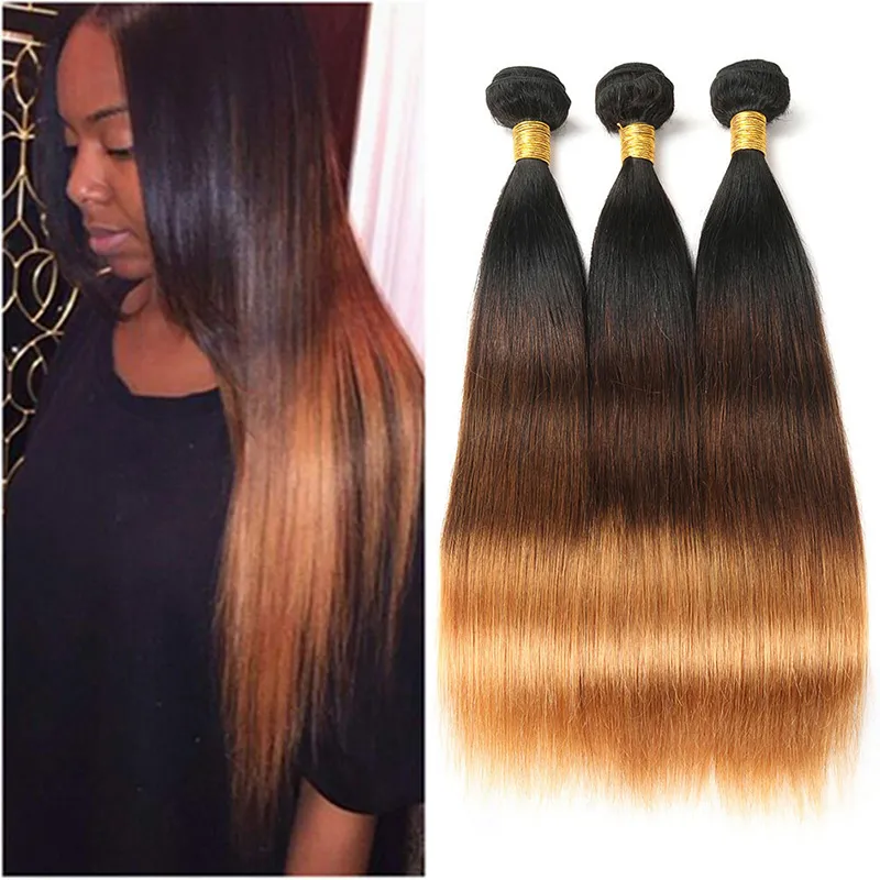 Brazilian Virgin Hair Straight Human Hair Wholesale Ombre 1B/4/30 Double Wefts 3 Bundles Hair Extensions 1B 4 30