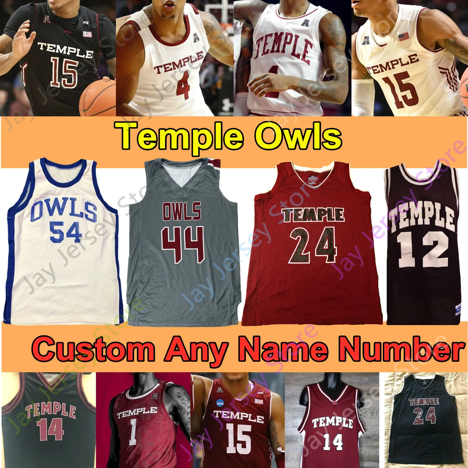 Temple Owls Basketball Jersey NCAA College Nate Pierre-Louis Quinton Rose Alani Moore II De'Vondre Perry J.P. Moorman II Jones Damion Moore