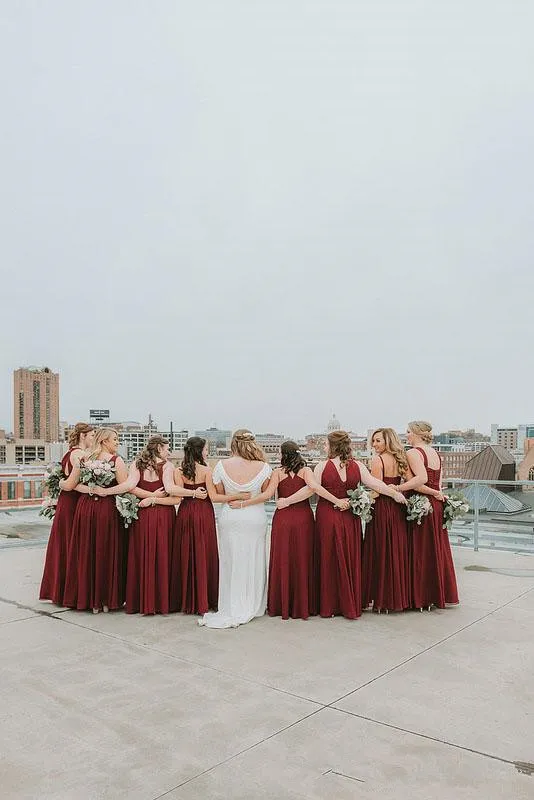 Burgundy Mixed amazon Burgundy bridesmaid dresses - Vintage Style with Ruched Bodice, Elegant Long Beach Style for Wedding Guests and Parties -