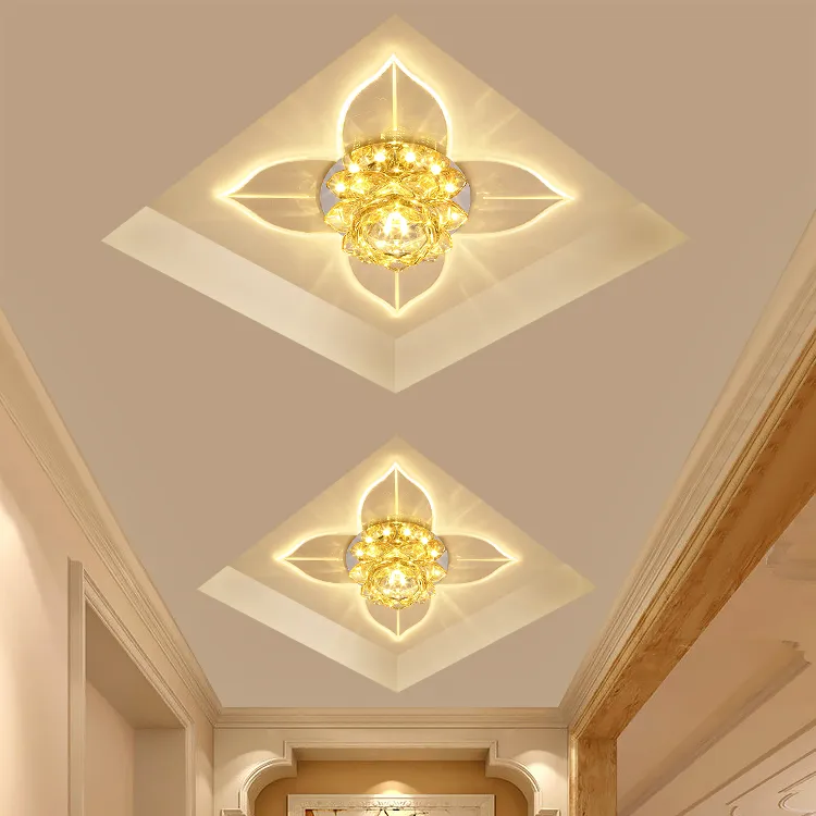 Crystal Flowers Leaves Ceiling Light Hallway Porch Entrance Aisle Balcony Spotlight Modern Simple 3W LED Ceiling Lamp