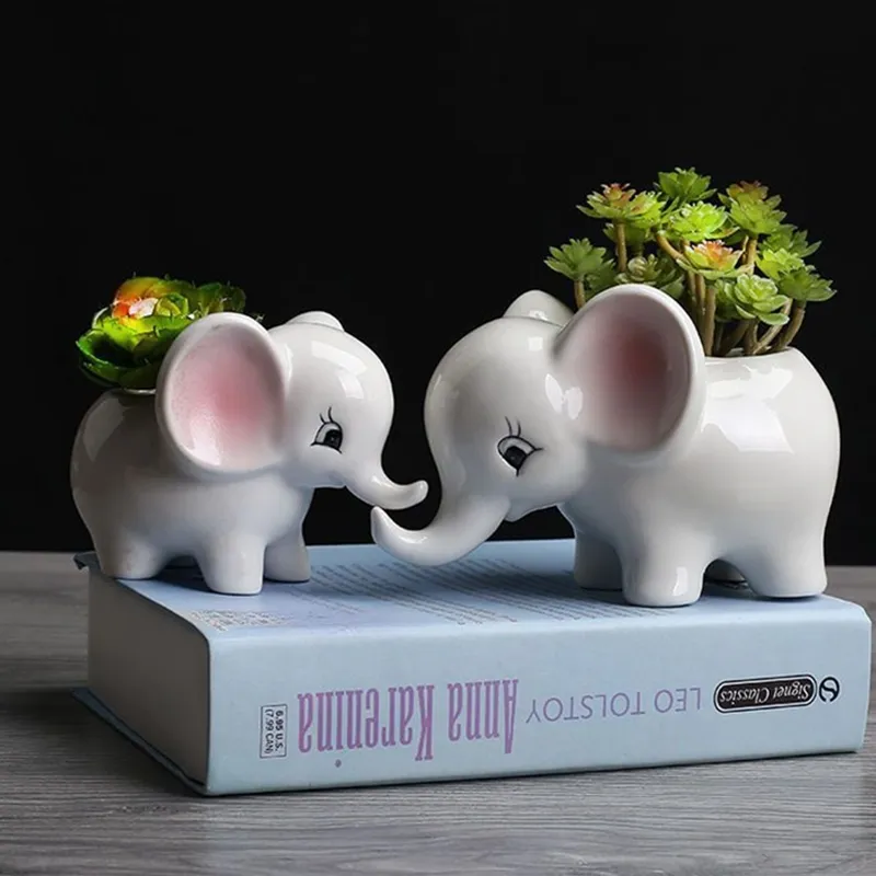 Glaserad elefant Keramisk pott Succulent Planter Mini Animal Shape Guest Favor Bonsai Home and Garden Decoration