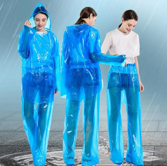 Split Disposable Raincoats PVC One-Time Poncho Ride Motorcycle Rain Coat Overalls Waterproof Rain Pants Suit Protective Cloth GGA3367-3