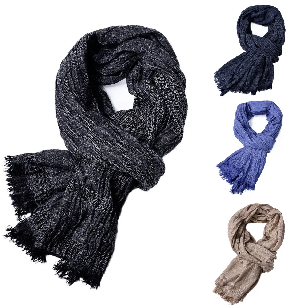 KLV 1PC Winter Men Scarf Classic Shawl Fringe Cotton Blends Solid Color Tassel Long Soft Warm Scarf BlackNavyBlueKhaki z10096763870