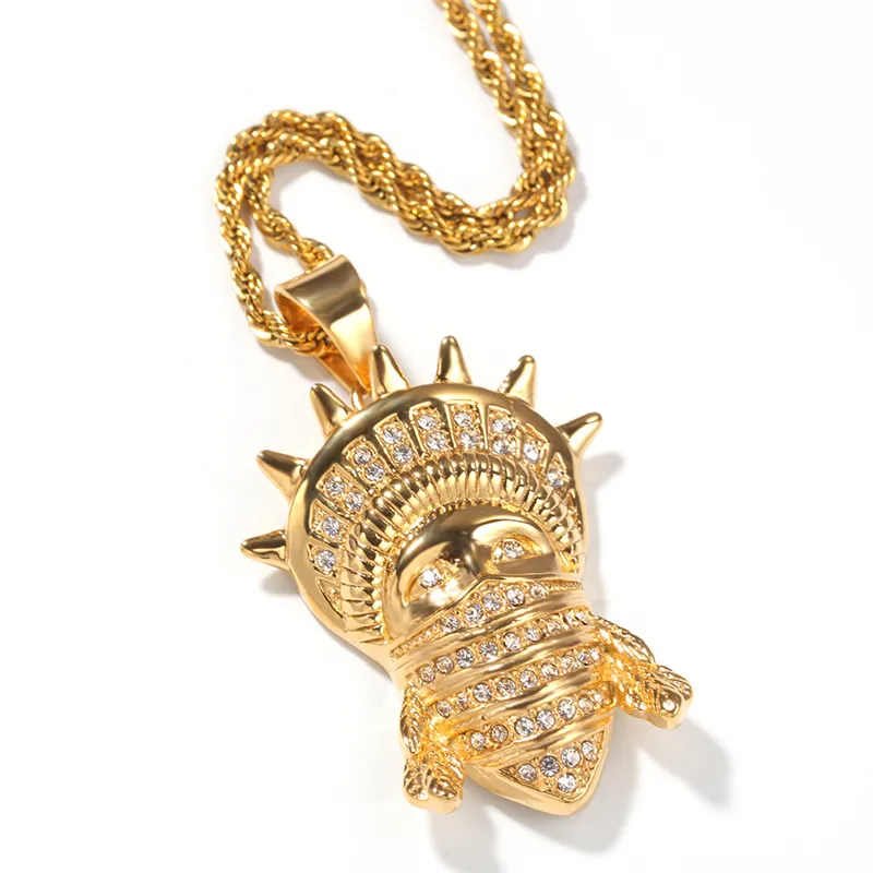 Europe et Amérique Hotsale Hip Hop Collier Or Jaune Plaqué En Acier Inoxydable 316L Liberty Pendentif Collier pour Hommes Femmes Beau Cadeau