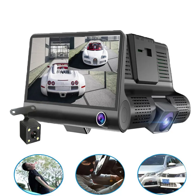 İki Kameralar Dash Cam DVR Çift Lens i'inci Orjinal 4 '' Araç DVR Kamera Video Kaydedici Dikiz Oto Registrator