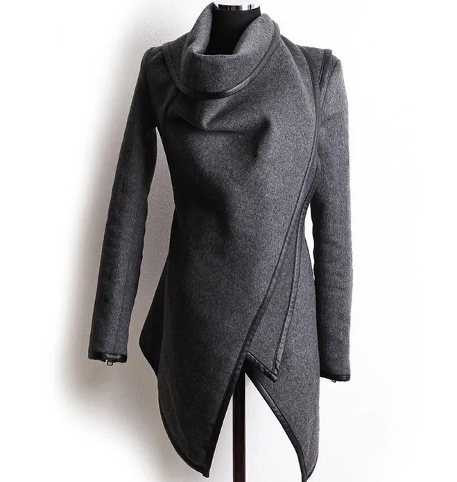 Mode-Vêtements pour femmes 2018 Nouveaux manteaux européens et américains en laine Mélanges Dames Garniture Personnalité Règles asymétriques Veste courte Manteaux