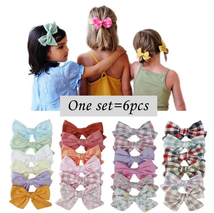 6pcs a set girls cute hair accessories big size school girl hair clips fabric hair bows hairpin