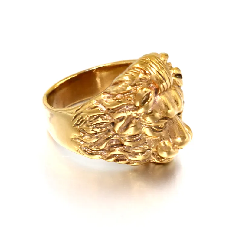 Male Fashion High Quality Animal stone ring Men039s Lion Rings Stainless Steel Rock Punk Rings Men Lion039s head Gold Jewelr1283851