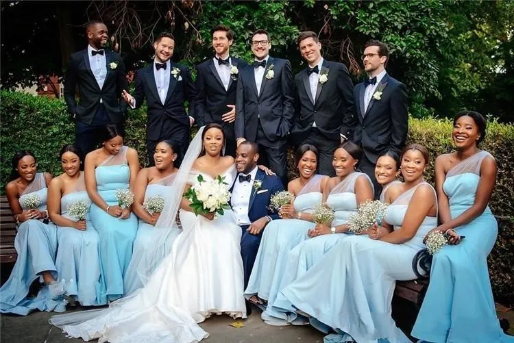 Affordable African Sky Blue Mermaid Sky Blue Bridesmaid Dresses One Shoulder Formal Wedding Guest Gown For Plus Size Maid Of Honor From Nanaking123 74.58 DHgate.Com