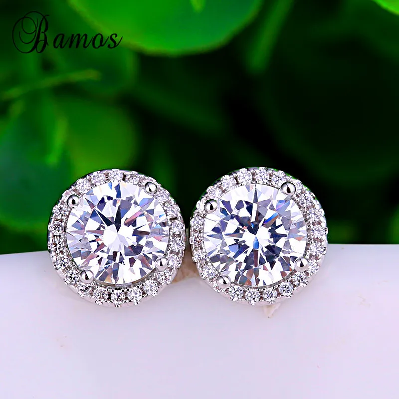 Mode Bamos 925 Argent Rempli De Bijoux De Mode Rond Blanc Diamant Boucles D'oreilles Pour Les Femmes De Mariée Boucles D'oreilles Meilleur Cadeau De Noël HE021