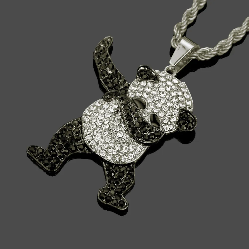 Hip Hop Dancing Funny Animal Panda Iced out Pendant with Gold Chain Rock Necklaces for Mens Jewelry Gift206n