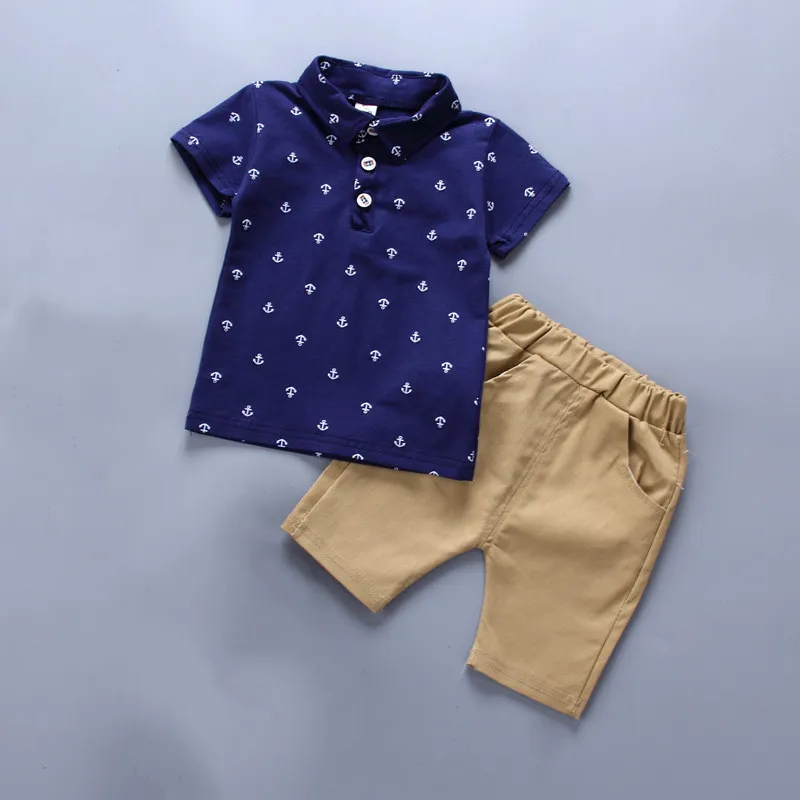 Conjuntos de roupas Crianças Roupas Children's Summer Wascings Boy Âncoros Imprimir Criança Pequena Bebê Boys 2 Pcs Terno