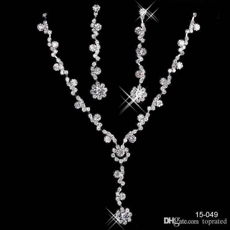15049 Billig Billig Brautschmuck Halskette Legierung Überzogene Rhinestones Perlen Kristall Schmuck Set für Hochzeit Braut Brautjungfer Freies Verschiffen