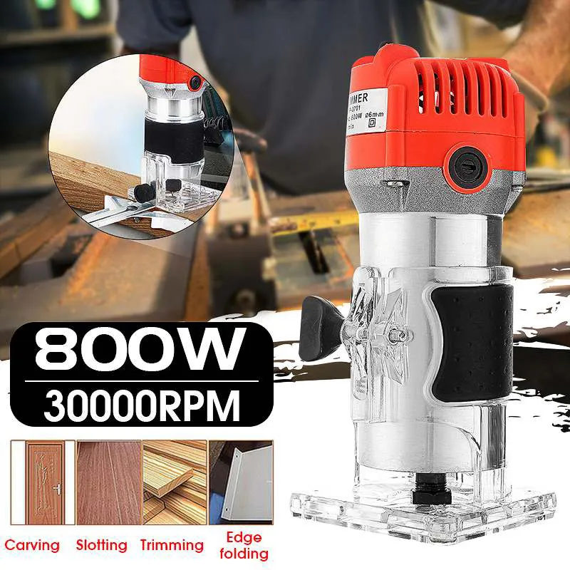 Freeshipping 800W 220V 30000Rpm Electric Hand Trimmer Wood Router Laminate 6.35Mm Durable Motor Diy Carving Machine Woodworking Power Tool