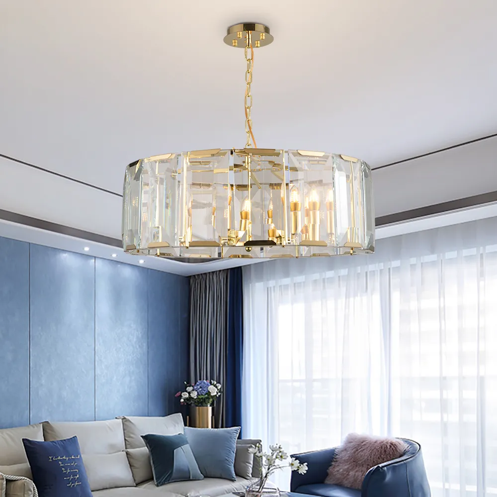 Round crystal chandelier lighting living room bedroom hanging lamp luxury gold light fixtures AC 100-240V DHL283v