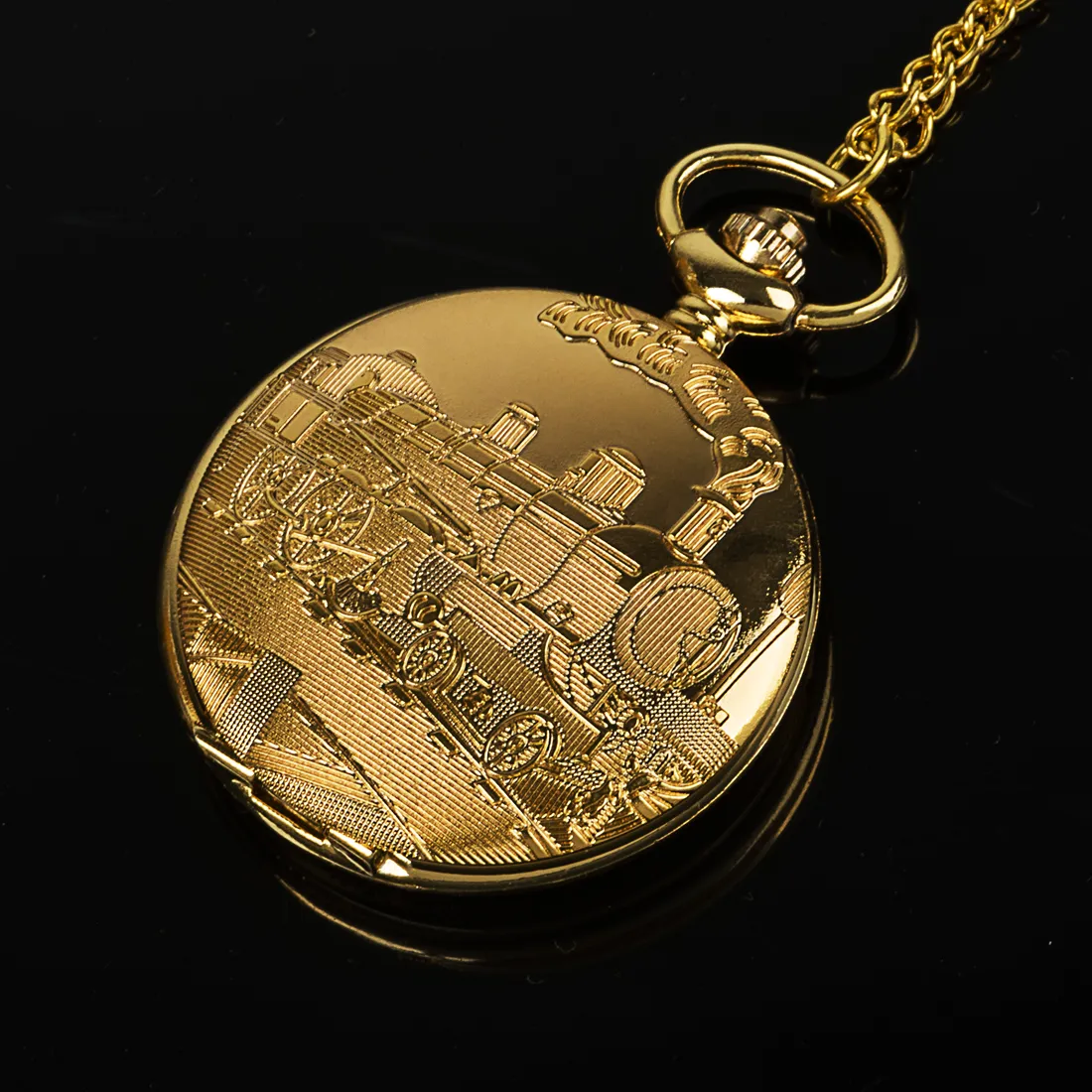 Vintage Gold Locomotiva Motor Railway Train Treno Steampunk Pocket Orologio da uomo per uomo Donna affascinante collana pendente orologio Relogio bolso