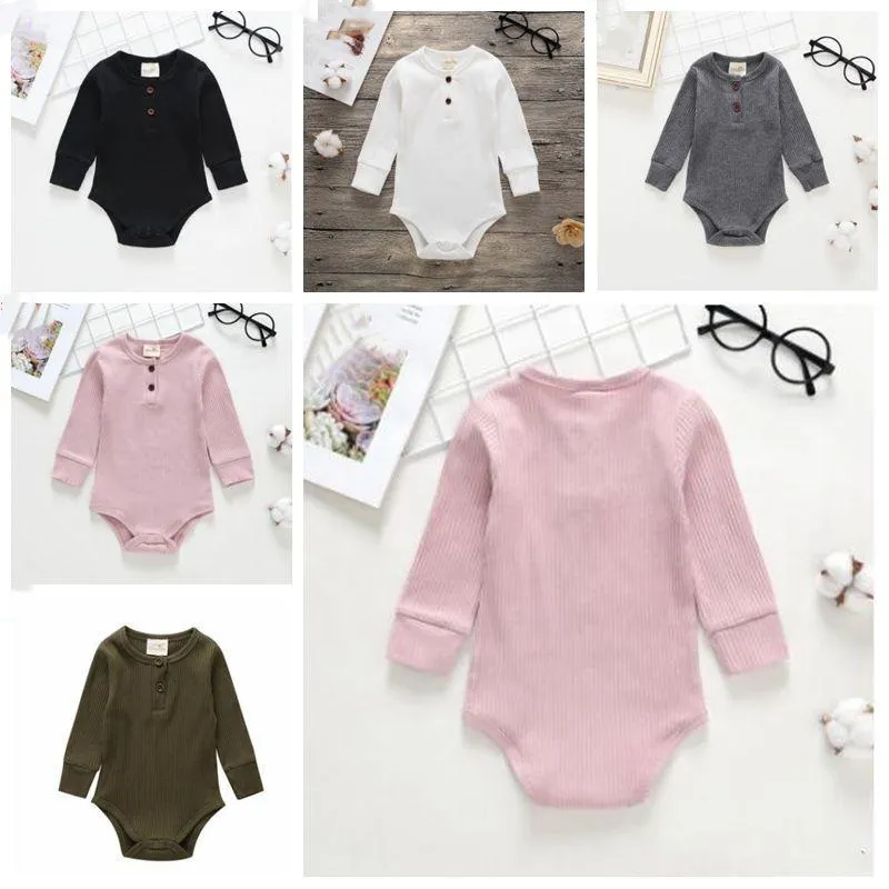 Manga Longa Algodão Bodysuit Bebê Macacão Meninos Sólidos Jumpsuits Recém-nascido Triângulo Boton Playsuit Casual Boutique AzyQ6674