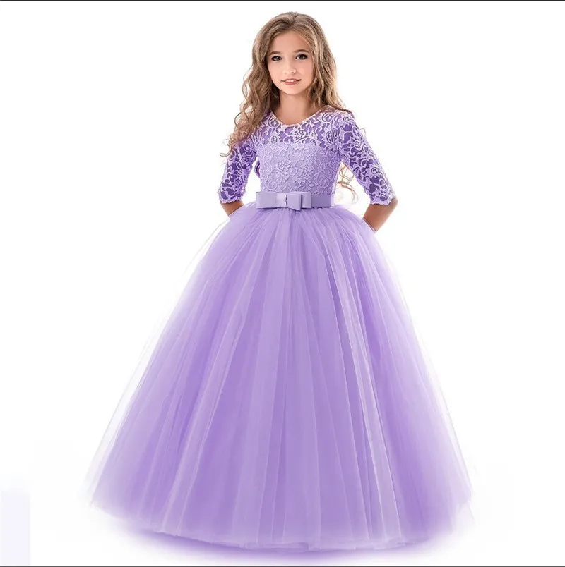 Y19061801 Abi Da Ragazza Di Fiori Bambini Abo Da Sera Lungo Con Maniche In Pizzo Matrimonio, Comunione, Compleanno Taglie 9 10 12 14 Anni Da 8,59 € | DHgate