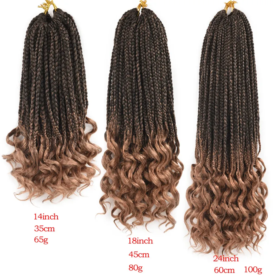 14 18 24 Inch Crochet Hair Box Braids Curly Ends Ombre Synthetic Hairs for Braid 22 Strands Braiding Hair Extensions