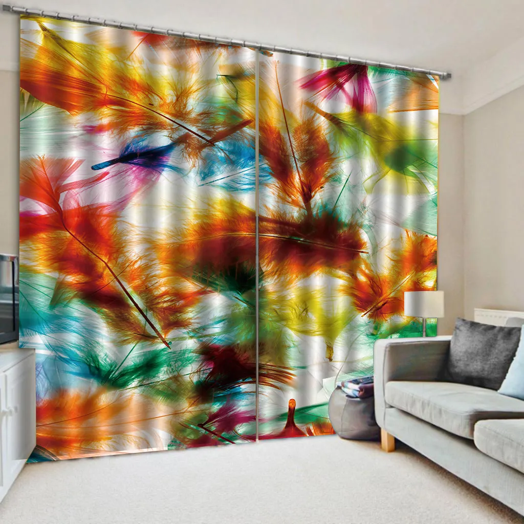 Janela de cortina 3D Lindo efeito de penas coloridas 3D impressão digital HD prático lindas cortinas
