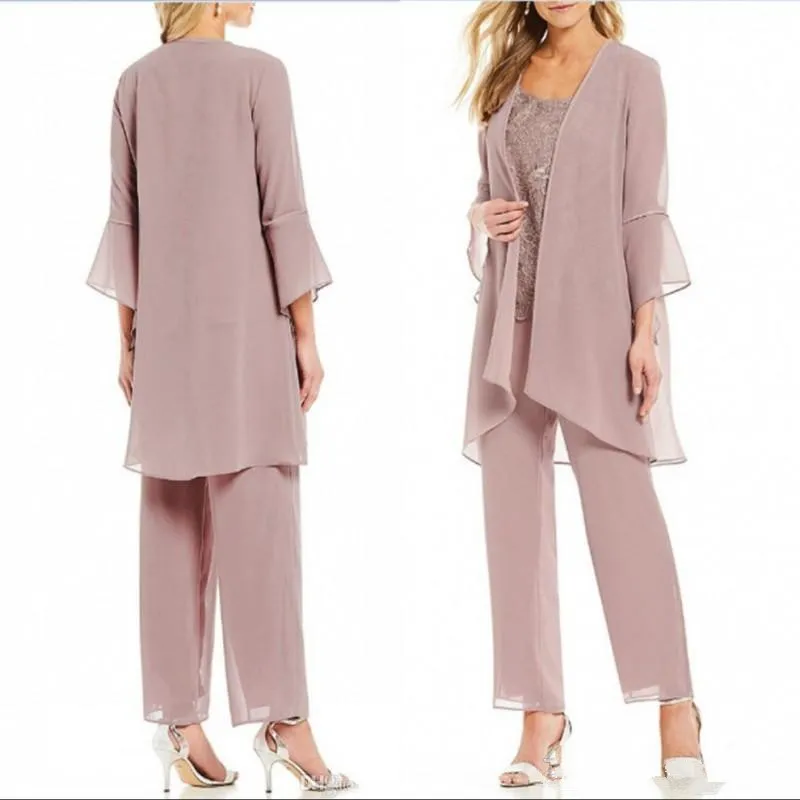 Stylish Rose Pink Mother Of The Bride Pants Suit With Ladies Summer
