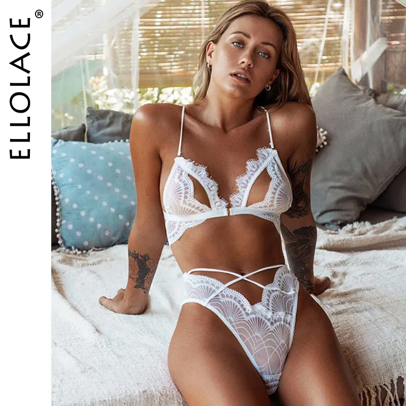Bras Sets Ellolace Sexy Lace Underwear Set Women Lingerie Two 2 Piece Wire  Free Seamless Bralette 2021 Fashion Hollow Out Brief