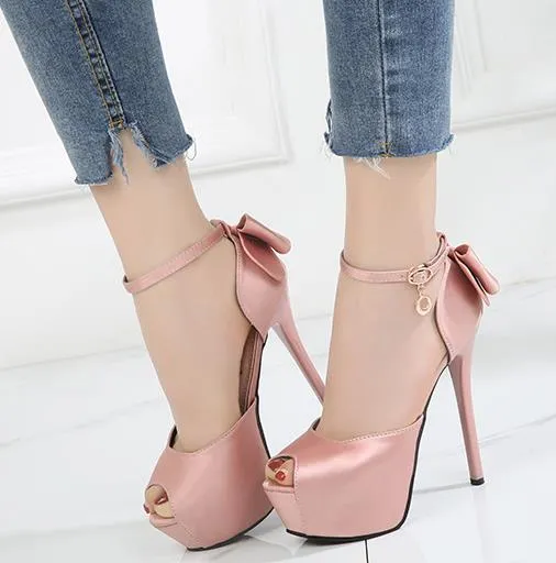 Perfect Bridal Daniella Blush Satin Mid Heel Ankle Strap Court Shoes