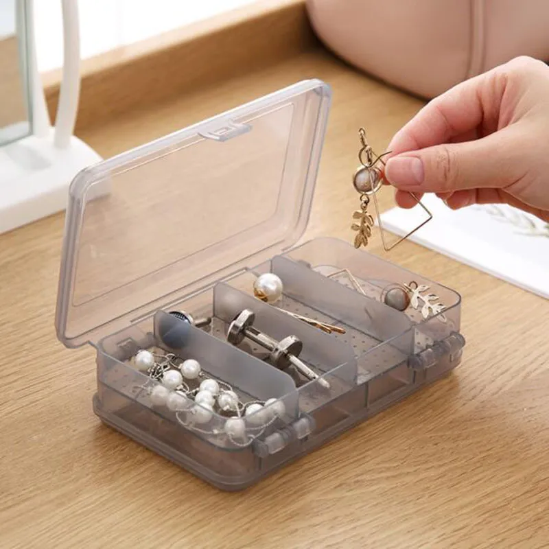 Plastic opslag 10 raster sieraden doos dual layer pil box compartiment container voor kralen ring oorbel box case zc1777