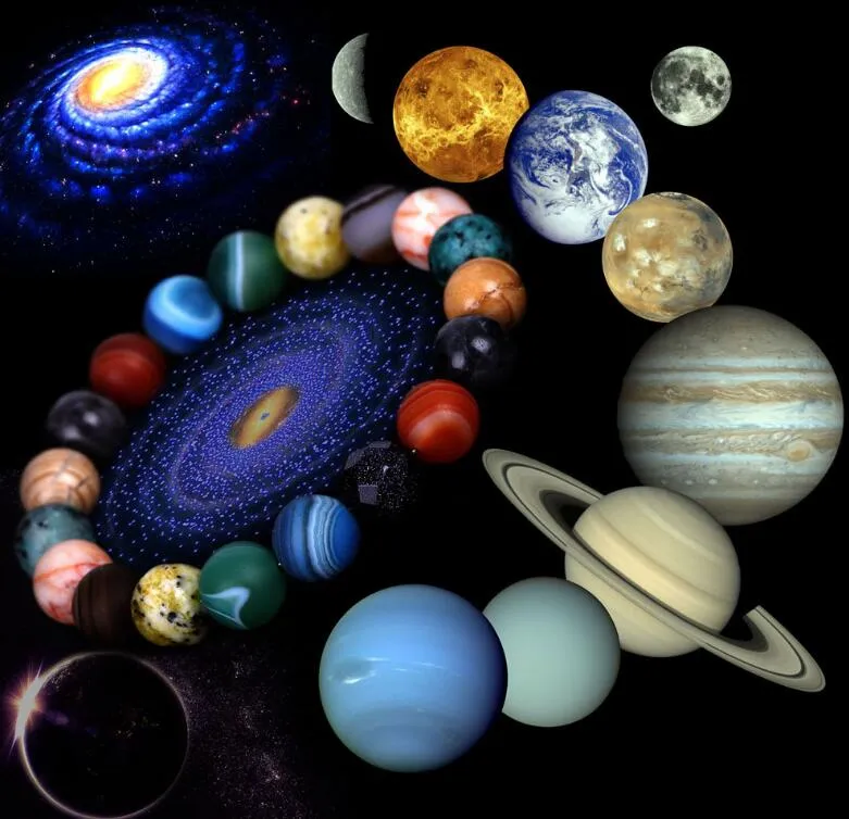 Lovers otto pianeti pietra naturale Bracciale Universo Yoga Galaxy Bracciali sistema solare Chakra di Uomini o Donne Gioielli Dropship GD41