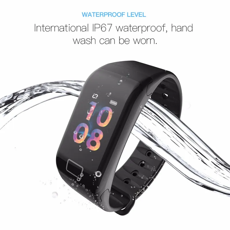 F1S Pulsera inteligente Pantalla de color Sangre Oxygen Monitor Smart Reloj Monitor de ritmo cardíaco Monitor de fitness Tracker Smart Shistwatch para Android iPhone iOS