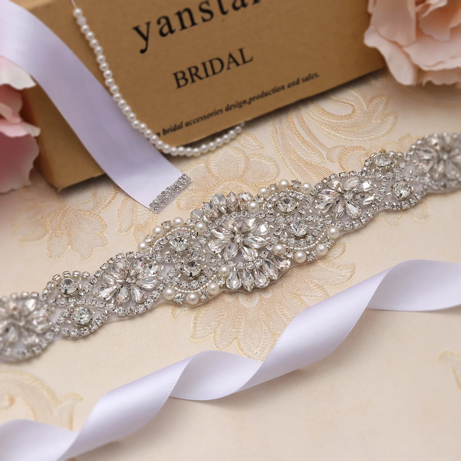 MissRDress Silver Crystal Bridal Dress Sashes Belt 57cm Length
