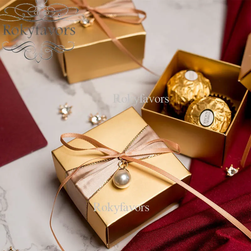 50pcs 2pc oro scatole di favore del partito regalo di nozze doccia Dolce Box Reception Gift Box Anniversario cioccolato confezione Idee