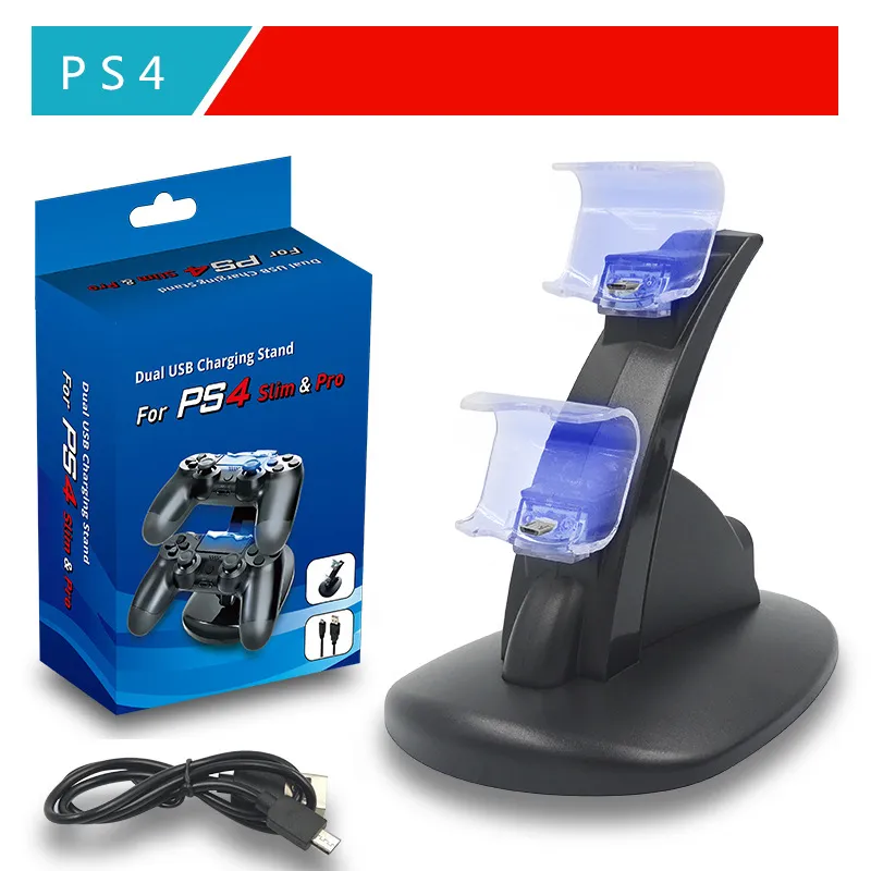 Fast Charging Dock Dual Controllers Charger Station Station Gamepad Stand Holder Base for PlayStation 4 PS4 / PRO / SLIM مع صندوق البيع بالتجزئة