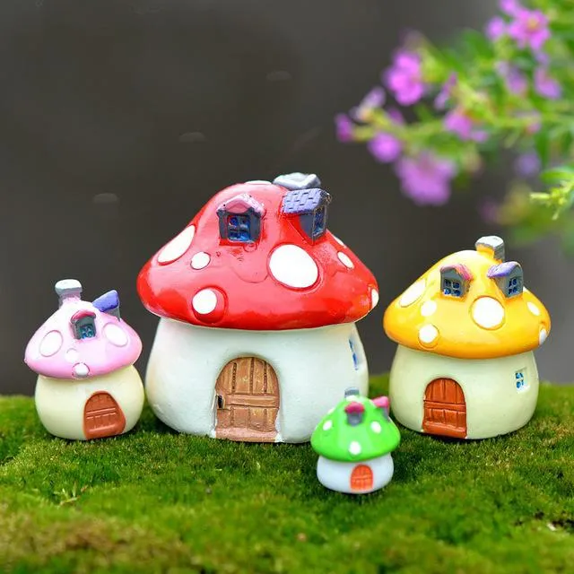 Leuke Micro Cartoon Mushroom House Fairy Garden Moss Terrarium Hars Crafts Decorations Stakes Craft voor thuis