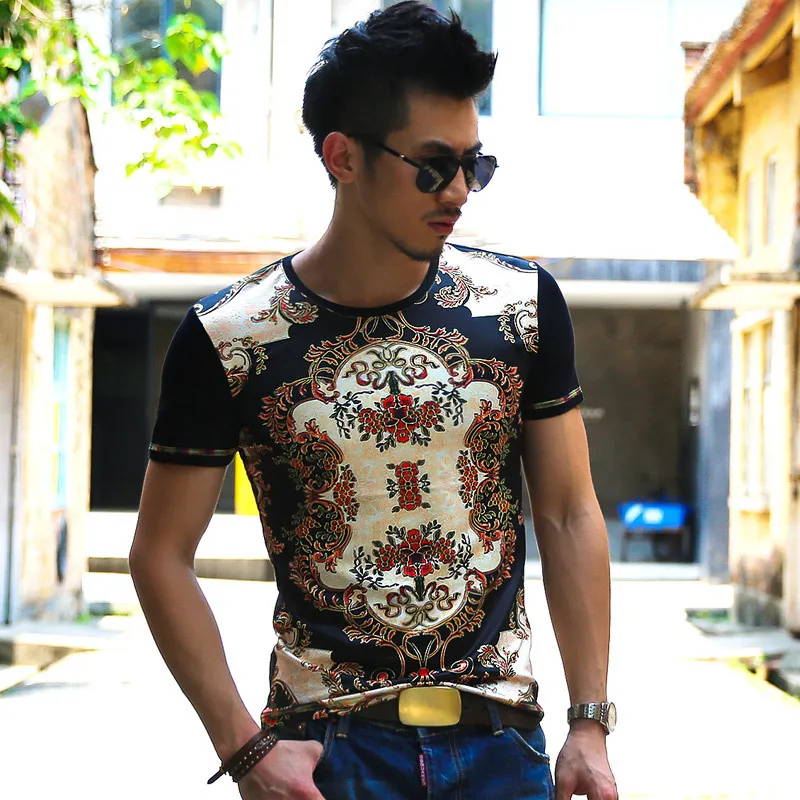 Wholesale Mens High Street Bronze 3D Dragon Totem Print Gold