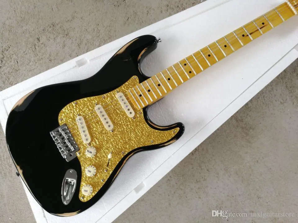 ギター Creamery pickup Black Cat Gold Set Black Vintage Style Electric Guitar With SSS Pickups, Maple