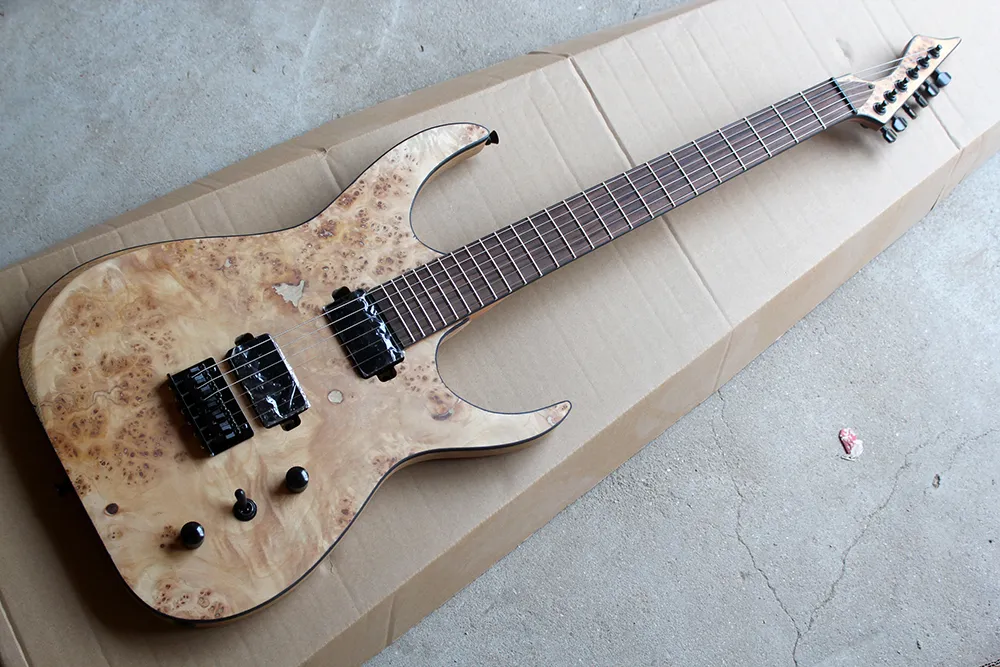 Factory Custom 6-strunowa gitara elektryczna z ciałem popiołu i forniru klonowego Burl, czarne oporki, oferta dostosowana