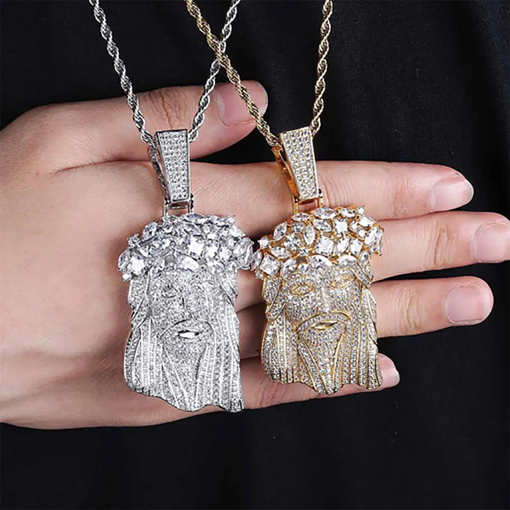 Mens Vintage Jesus Pendant Necklace Micro Pave Cubic Zirconia with 12mm Zirconia Tennis Chain Hiphop Jewelry