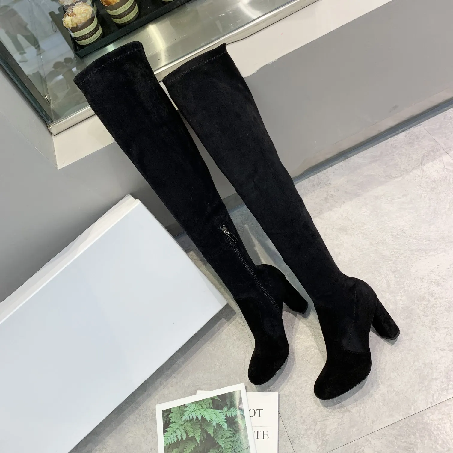 新しいハイエンド品質の気質の女性の革レザーシープスキンシープスキン厚いヒールの高さのブーツ 13 センチメートルサイズ 35-41 132146