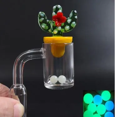 cou court 4 mm d'épaisseur fond transparent quartz banger clou avec verre coloré canard cactus carb capuchon lumineux quartz terp perles pour verre bang