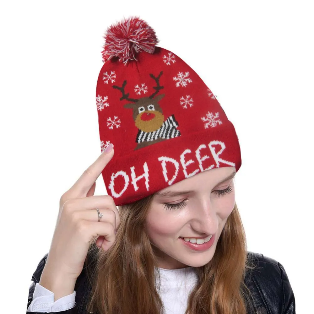 2020 Hot LED Jul Hattar Beanie Tröja Jul Santa Hat Ljus upp Strikkad hatt för barn Vuxen för julfest