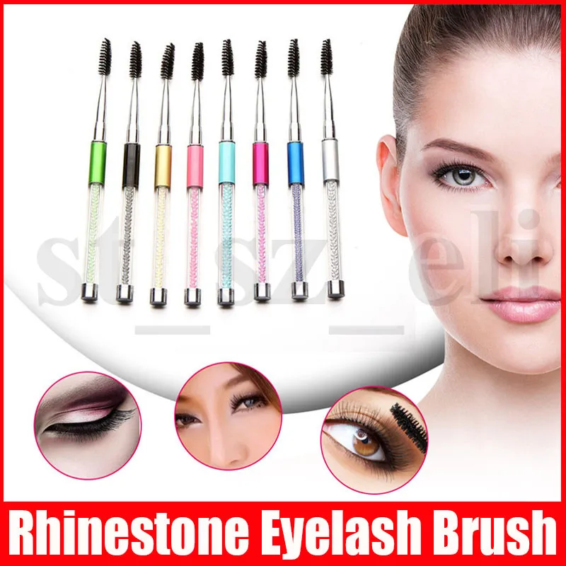 Rhinestone Eyelash Brush Mascara Applicator Eyebrow Comb Diamond Makeup Brush Reusable Spiral Lash Brush 10 Colors