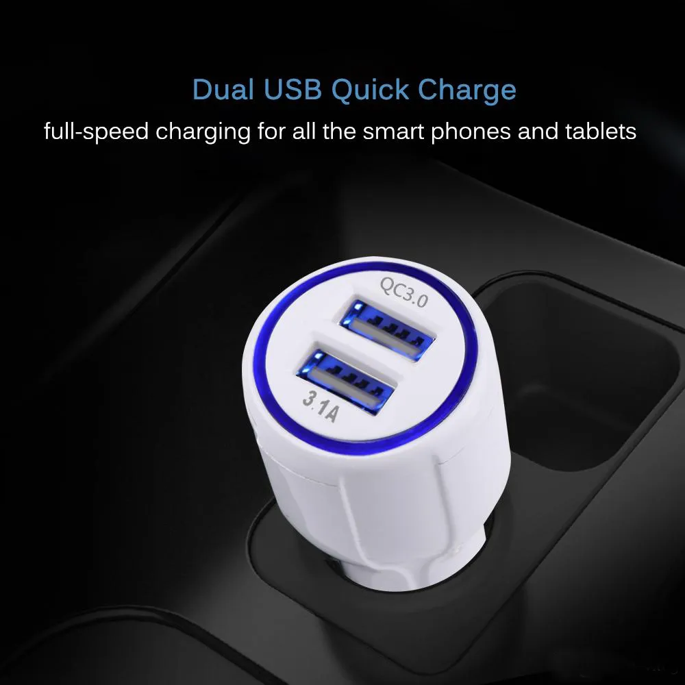 شاحن السيارة QC3.0 Quick Charger Qualcomm QC 3.0 Dual 2 USB Port Charger Charger Charging CE FCC ROHS معتمدة لجهاز Samsung Huawei Tablet