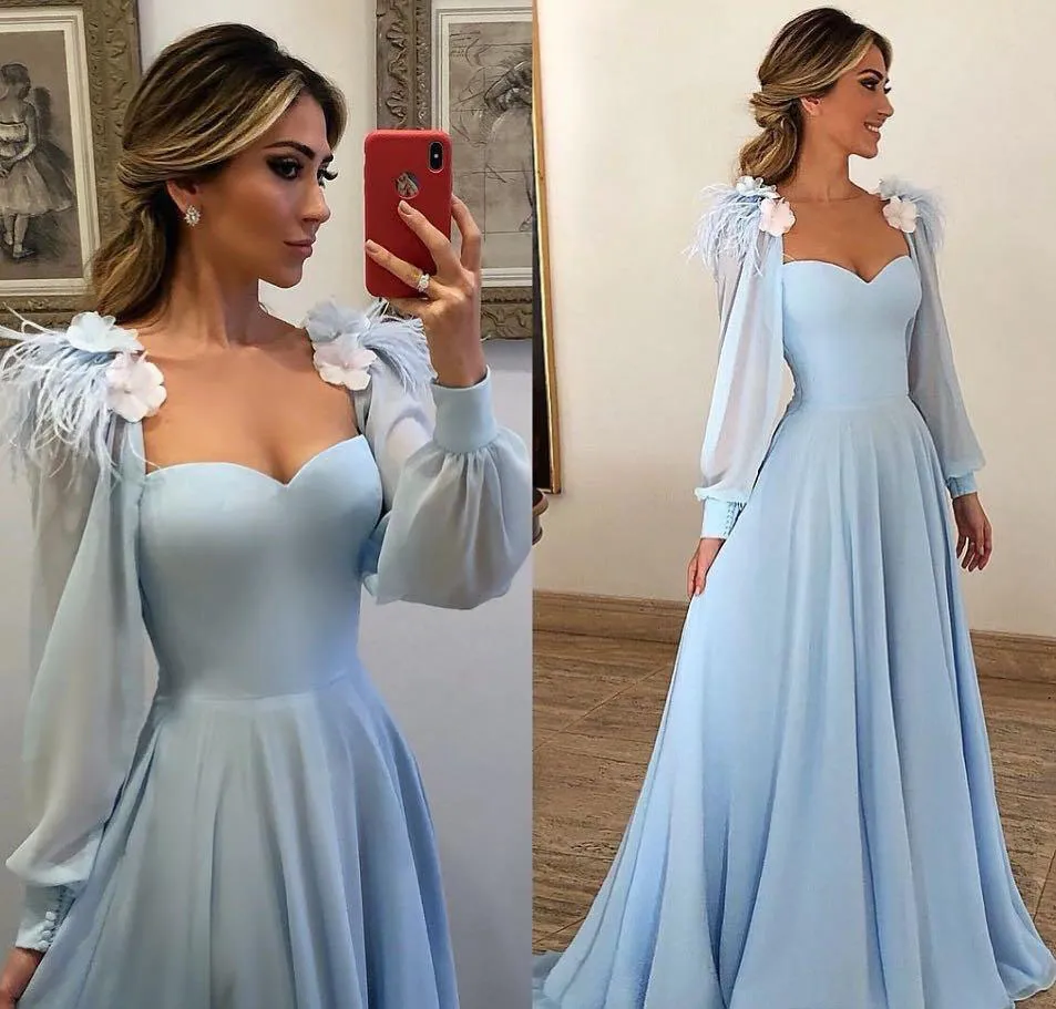 2019 Matka panny młodej Suknie Niebo Niebieskie Długie Rękawy Formalne Godmother Wieczór Wedding Party Guests Gown Plus Size Custom